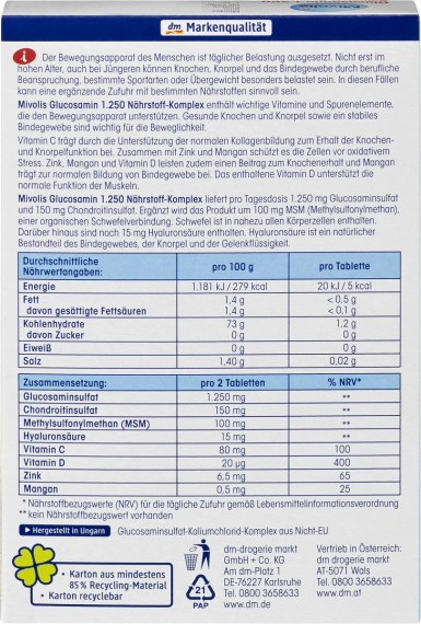 Mivolis Glucosamin 1250 + Chondroitin Міволіс Глюкозамін + Хондроїтин + Гіалурон для лікування суглобів | Зображення 1