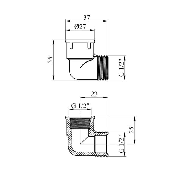 Угольник короткий усиленный под прокладку LexLine 1/2" ВЗ никелированный НК0115-Вн | Зображення 1
