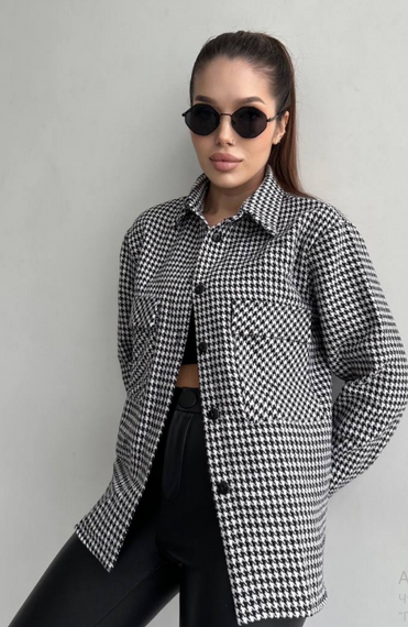 Женская теплая хлопковая рубашка принт "гусиная лапка" GDF840, цвет черно-белый, размер 42/46 | Зображення 3