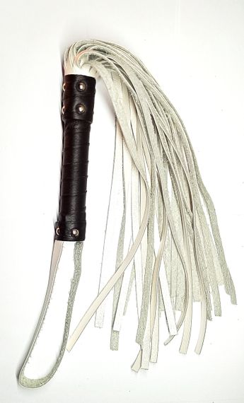 Флогер комбінований зі шкіряною ручкою 31 хвостом завдовжки 36 см Білий перламутр Sex Aura | Зображення 1
