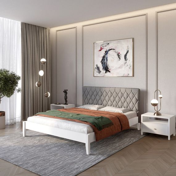 Односпальне дерев'яне ліжко Mebigrand Венеція ДК Білий (RAL9003)/Аляска 93 (Сірий) 90х190 см (MBG-5521)