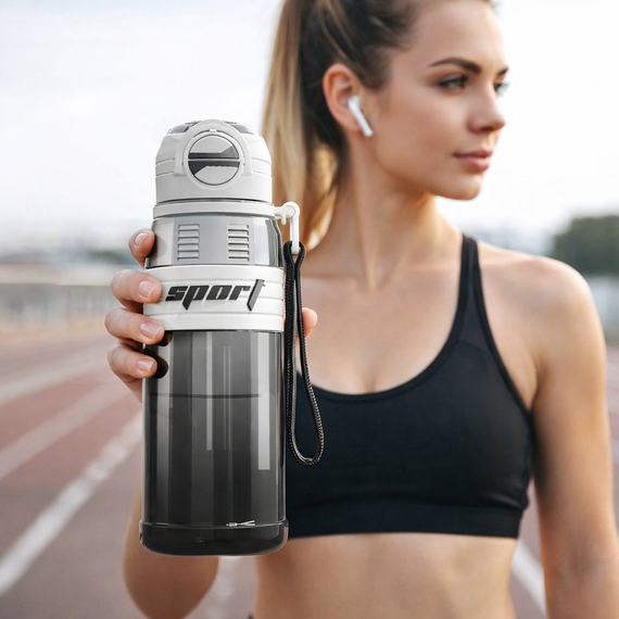 Спортивная эко-бутылка для воды 800 мл (BPA Free) с фильтром, соломинкой и ремешком Белая | Зображення 7