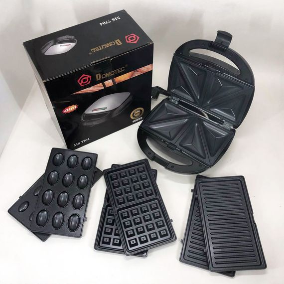 Мультипекар вафельниця бутербродниця сендвічниця гриль електрична 4 в 1 зі знімними формами AW-228 Domotec MS-7704