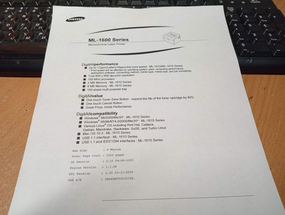 Принтер Samsung ML-1615 / Лазерная монохромная печать / 600x600 dpi / A4 / 16 стр/мин / USB 2.0, LPT б/у | Зображення 7