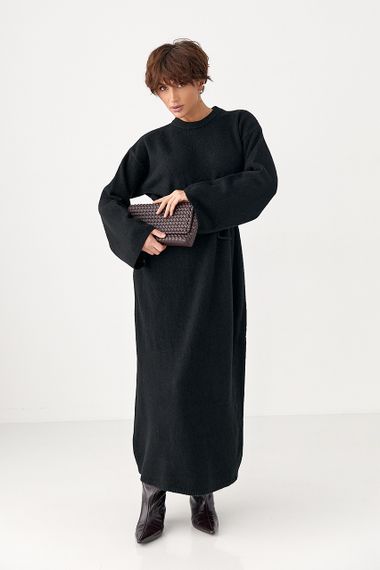 Довга в'язана вільна сукня - чорний цвет, ONE SIZE (є розміри) | Зображення 4