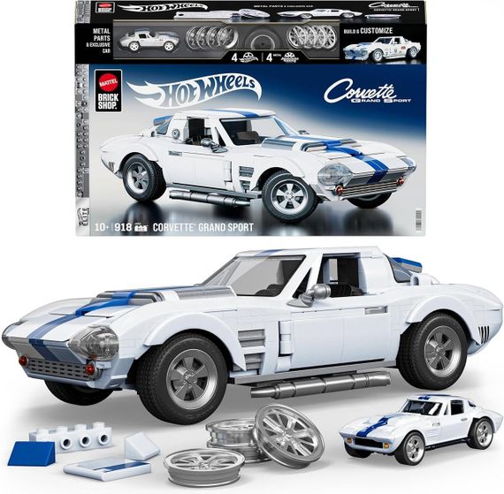 Премиум машинка-конструктор Mattel Brick Shop Hot Wheels Elite Corvette Grand Sport 918 деталей