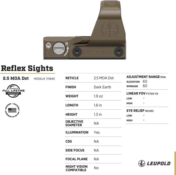 Приціл коліматорний LEUPOLD DeltaPoint Pro 2.5 MOA Dot FDE Коліматор Приціл коліматор Приціл коліматорний для АК | Зображення 4