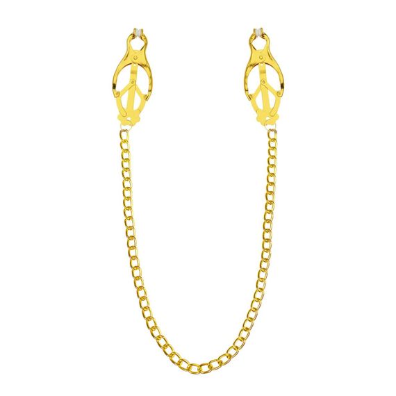 Затискачі для сосків з ланцюжком Feral Feelings – Clover nipple clamps, золото/білий