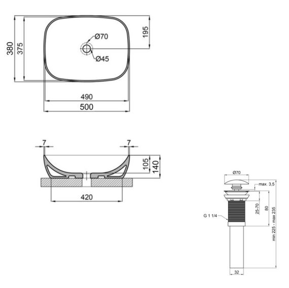 Раковина накладна Qtap Cardinal 500×380×140 White з донним клапаном QT04116302W48464 | Зображення 4