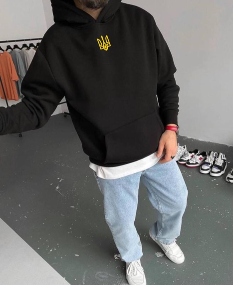 Худи Тризуб Флис Вышивка чёрный S XL