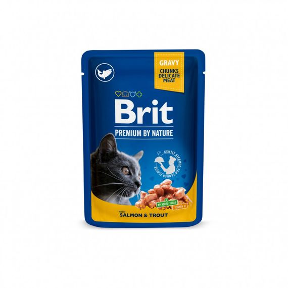 Корм вологий Brit Premium Salmon and Trout pouch для котів з лососем і фореллю 100 г