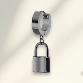 Женская и мужская черная серьга-кольцо в виде замка навесного из нержавеющей стали, 2.8 см