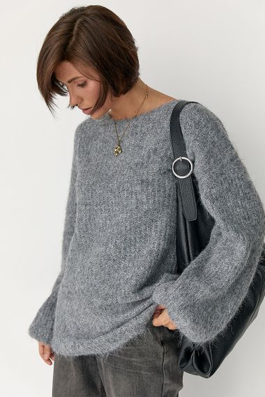 Подовжений джемпер легкої в'язки - сірий цвет, ONE SIZE (є розміри) | Зображення 4