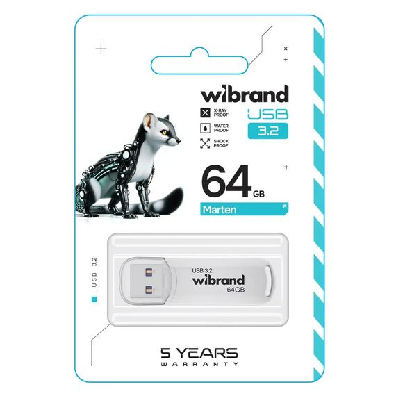 USB флеш накопичувач Wibrand 64GB Marten White USB 3.2 Gen 1 (USB 3.0) (WI3.2/MA64P10W) | Зображення 1