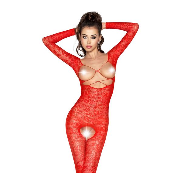 Бодістокінг Passion BS031 red, комбінезон з відкритими грудьми, S/M/L