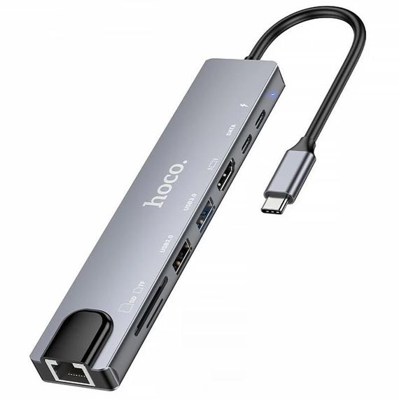 Перехідник HUB Hoco DUP09 (Type-C to HDMI+USB 3.0+USB 2.0+2xType-C+SD/TF) Silver | Зображення 3