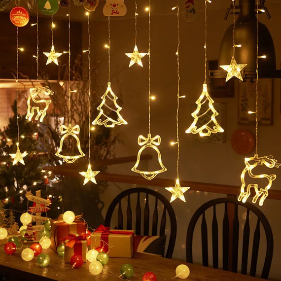 Світлодіодна гірлянда штора, святкова світлодіодна гірлянда штора мікс LED-завіса з фігурами знижка | Зображення 1