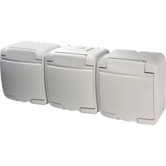 Hermetics ETI 4668023 Розетка 3-на з з/к Schuko RHE-3s (біла/біла кришка, IP54)