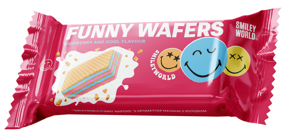 Вафлі з начинкою SmileyWorld FUNNY WAFERS з ароматом малини з холодком 400г (214522) | Зображення 2