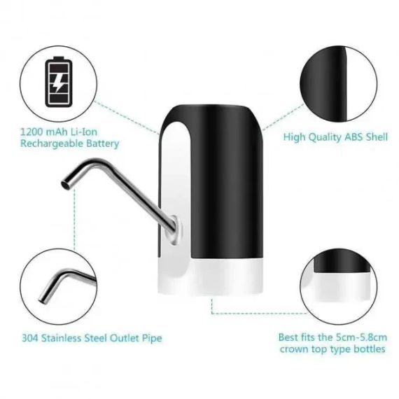 Електрична помпа для бутильованої води Automatic water dispenser з підсвічуванням на сулію 19 л Чорний | Зображення 3