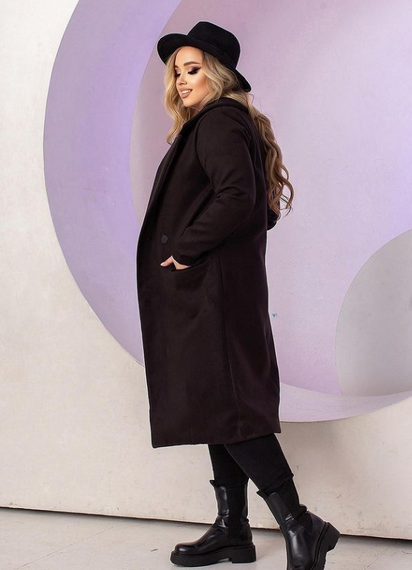 Женское длинное кашемировое пальто больших размеров MI549/1 цвет черный, размер 50/52 | Зображення 3