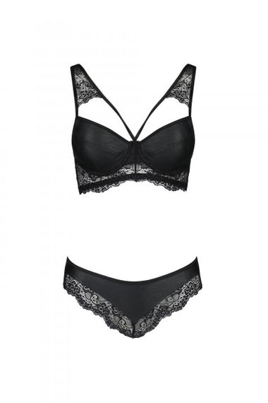 Комплект з еко-шкіри та мережива Passion LOONA SET L/XL, black, бра і трусики sexstyle | Зображення 4