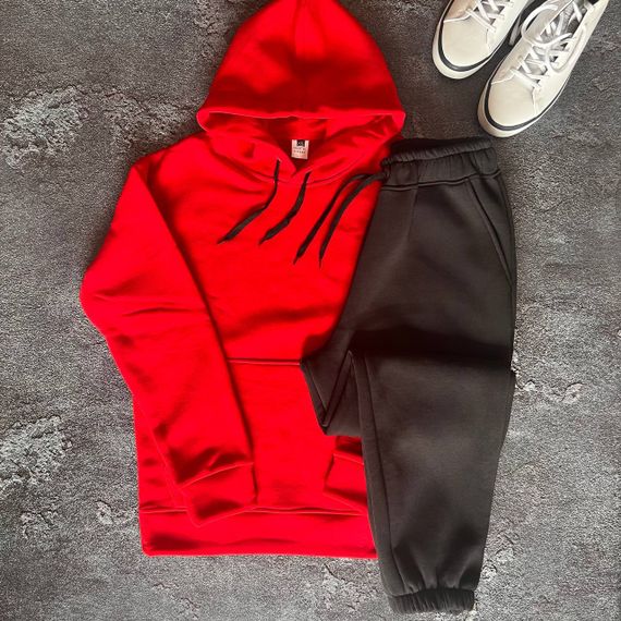 Мужской теплый спортивный костюм на флисе DA2456 размер L цвет красный + черный