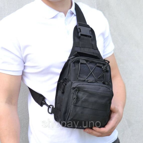 Тактическая сумка-слинг Cordura 1000D, черная, 8 л, MOLLE, нагрудная сумка через плечо, укрепленная | Зображення 5