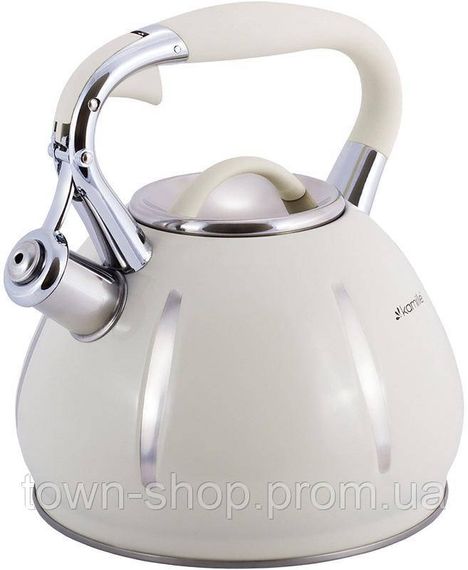 Чайник Kamille Marshmallow 3л из нержавеющей стали со свистком, бежевый KM-0691A-WH