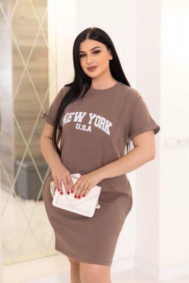 Женское летнее платье-футболка спортивное New York GF7455 цвет мокко, размер 50/52 | Зображення 2