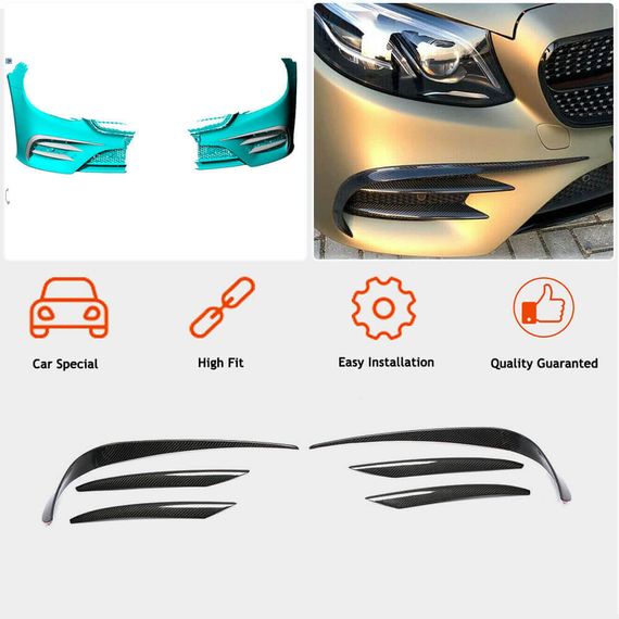 Накладки на передній бампер V1 (для E43 AMG 2016-2019, Карбон) для Mercedes E-сlass W213 рр | Зображення 1