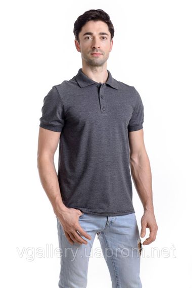 Футболка чоловіча ПОЛО — Сірий Антрацит із манжетом із МІКРОЛАКОСТИ 3XL