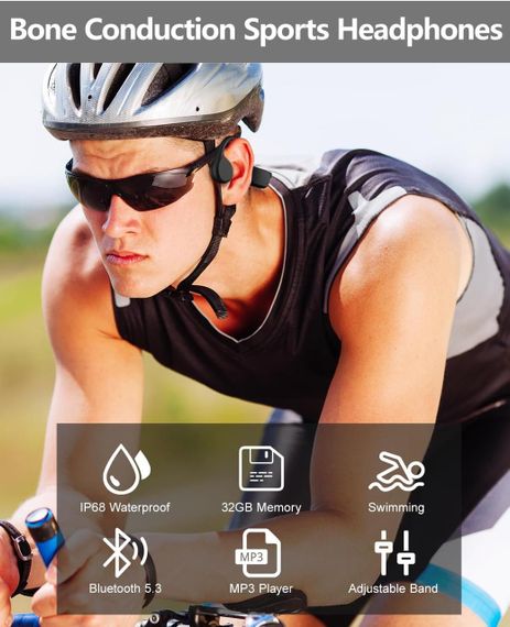 Кісткові навушники для плавання водонепроникні Open Ear IPX8 з MP3 плеєром 32GB, Bluetooth 5.3, спортивні відкритого типу | Зображення 9