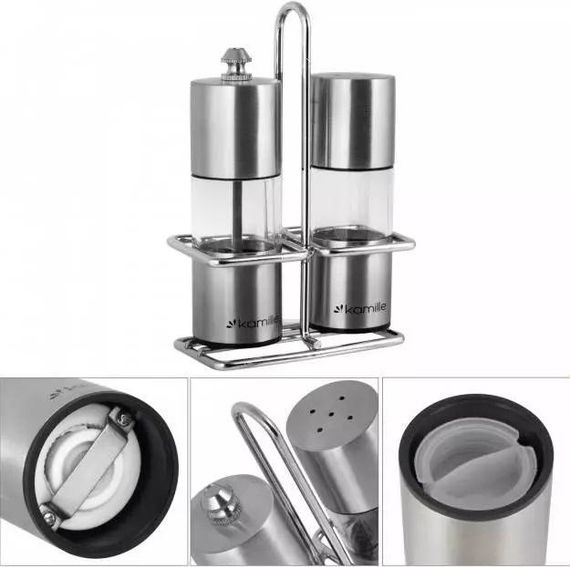 Набір для спецій Kamille Grinder Set перцемолка та сільничка на підставці 10х14.5см | Зображення 1