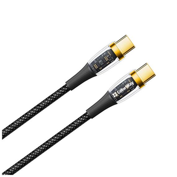 Дата кабель USB-C to USB-C 1.2m 5A 100W transparent head ColorWay (CW-CBPDCC053-BK) | Зображення 1