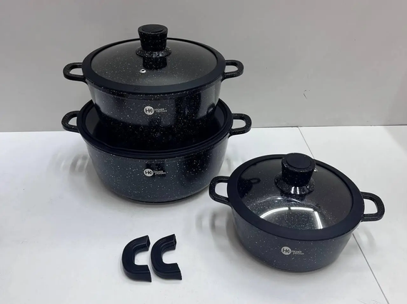 Набір посуду з гранітним антипригарним покриттям Higher Kitchen HK-325 (Чорний, червоний) | Зображення 1