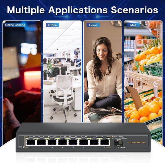 Davuaz 2.5G Ethernet коммутатор с 8 портами 2.5G Base-T и 1 портом 10G SFP, бесшумный, Plug & Play | Зображення 5