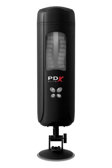 Мастурбатор вагина в колбе автоматический Pipedream PDX на присоске, с голосом, черный, 24.5 см Sex Aura