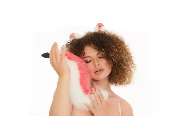 Анальний хутряний хвіст без пробки, Яскраво-рожевий з білим, OKOVA Sex Aura | Зображення 2