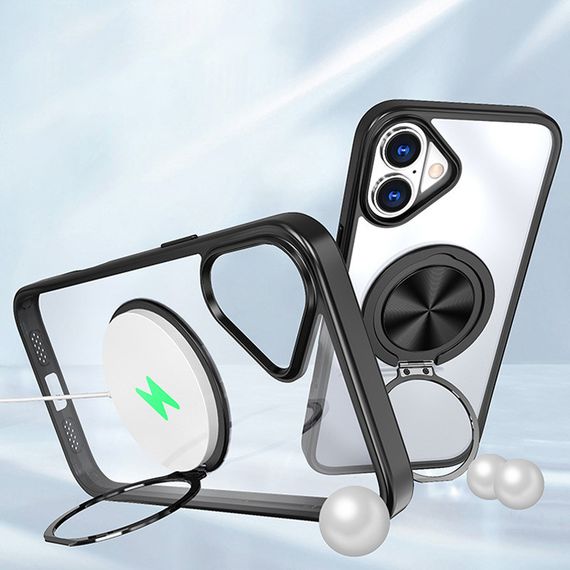 TPU+PC чохол Metal Ring with MagSafe для Apple iPhone 16 (6.1") Чорний | Зображення 1
