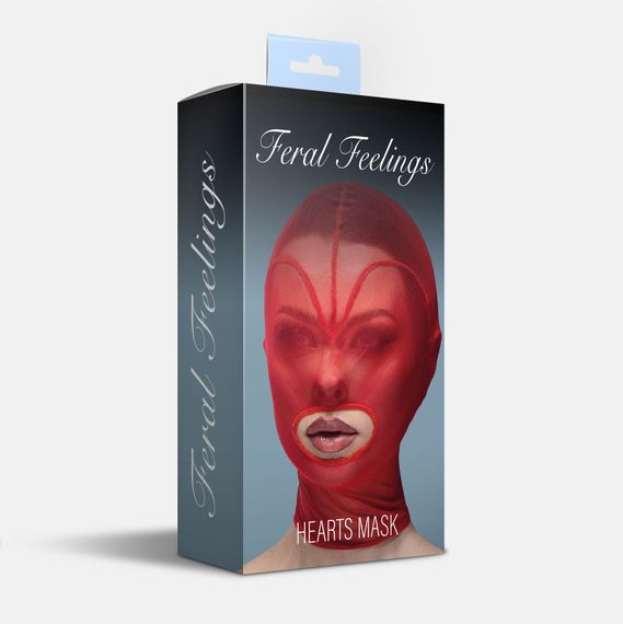 Маска серце сітка з відкритим ротом Feral Feelings - Hearts Mask Red/Red | Зображення 1