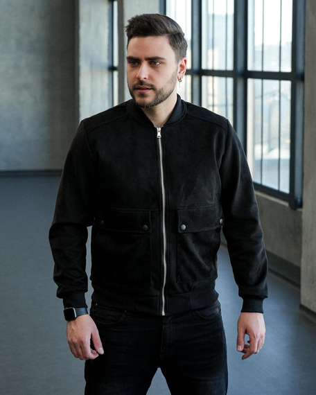 Бомбер замш карман Премиум чёрный S M | Зображення 2