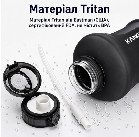 Спортивная бутылка для воды KANGZYUAN 2500 мл (2,5л) Черный градиент (BPA Free) Tritan | Зображення 9