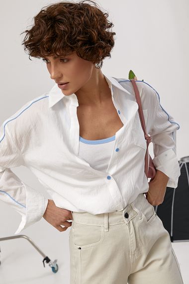 Класична сорочка з контрастними вставками в комплекті з майкою - молочний цвет, ONE SIZE (є розміри) | Зображення 4