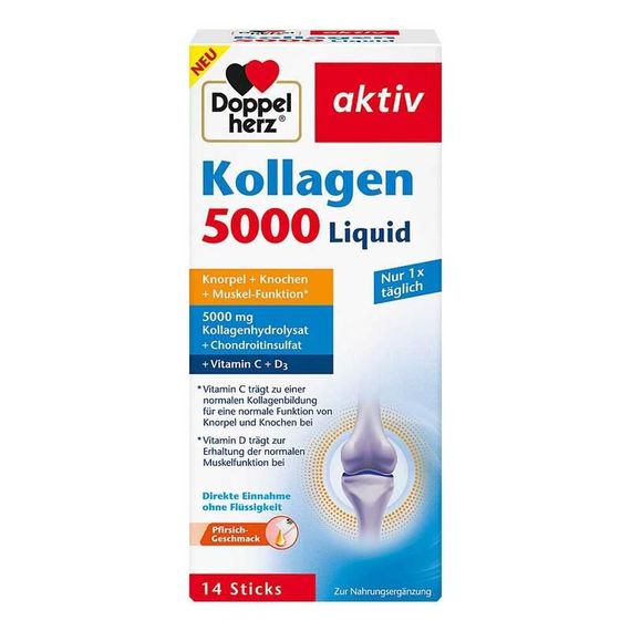 Доппельгерц Коллаген питьевой 5000 мг. "Хрящ + кости + суставы" жидкий Doppelherz aktiv Kollagen 5000 mg.