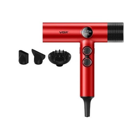 Фен для волос профессиональный с 3 насадками и регулятором мощности и температуры VGR V-401 Красный