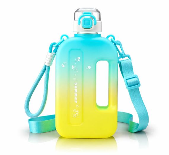 Эко-бутылка для воды 750 мл желтый градиент матовый, BPA-free с ремешком и мерной шкалой | Зображення 1