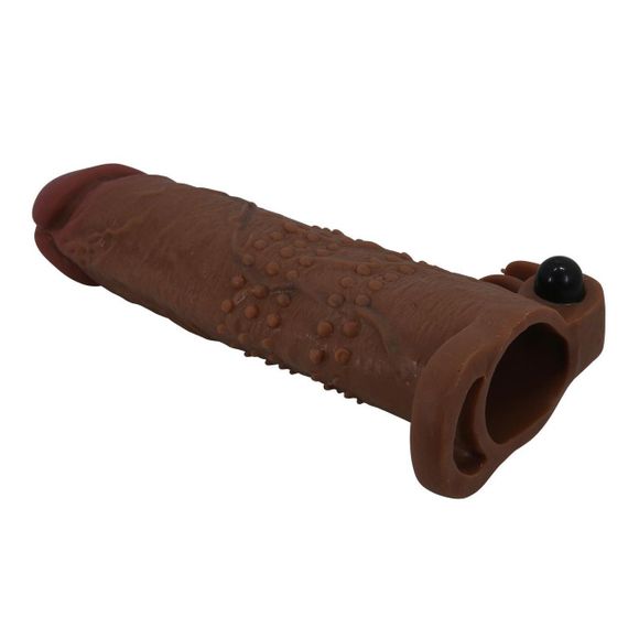 Подовжуюча насадка з вібростимуляцією Pretty Love - Quillon Vibrating Penis Sleeve Brown, BI-026281Z-1 Sex Aura | Зображення 4