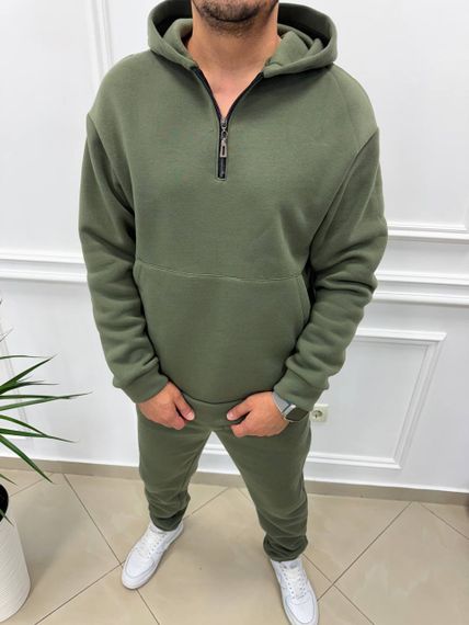 Теплий чоловічий спортивний костюм на флісі худі на блискавці і штани колір хакі розмір М (48-50) adl1003