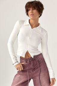 Приталений лонгслів-поло на блискавці - молочний цвет, L (є розміри)